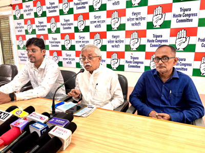 Congress leaders addressed a press conference at Congress Bhavan in Agartala on October 27.